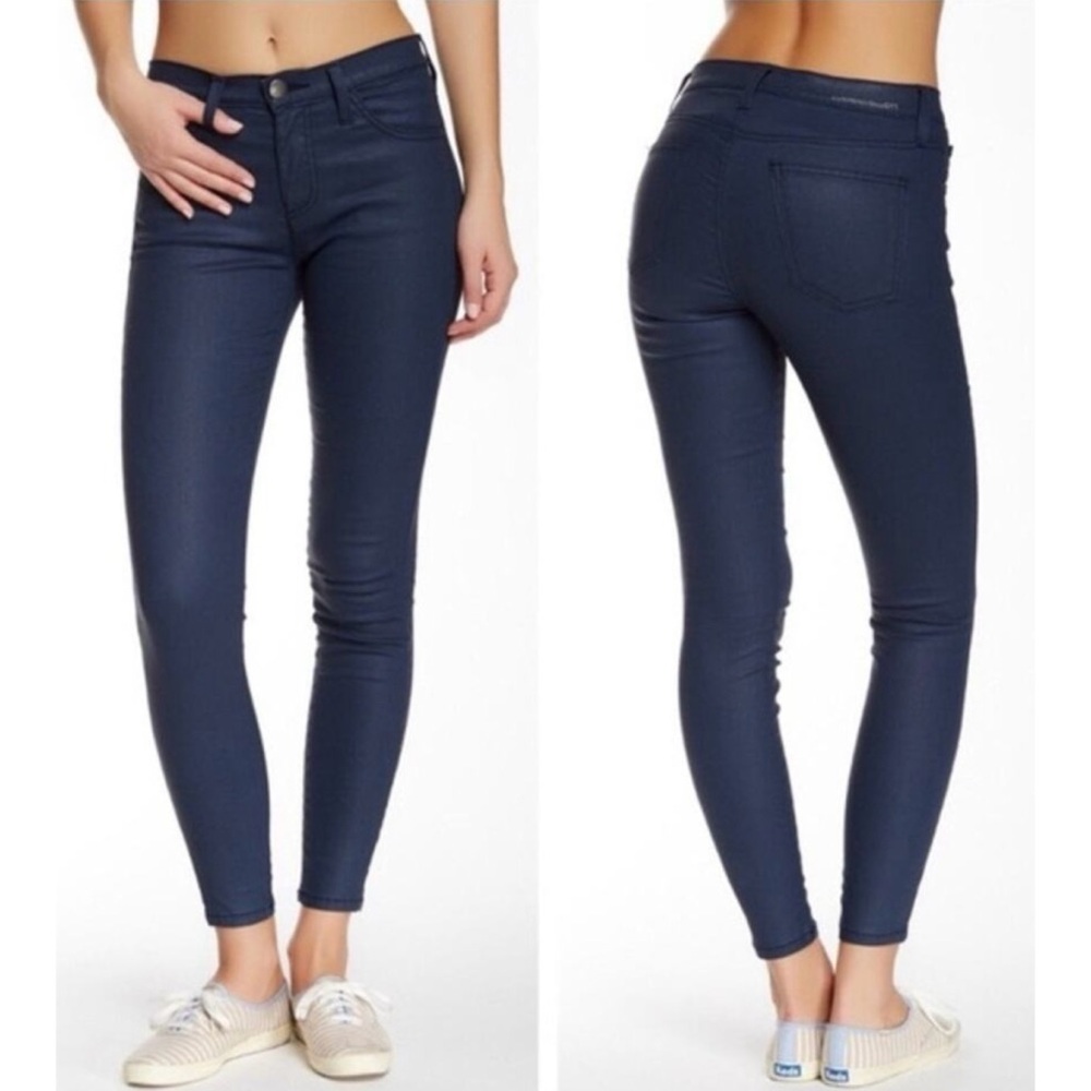 Current Elliott High Rise Ankle Skinny Jeans Navy Blue Coated Size 29